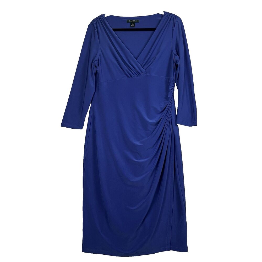 Lauren Ralph Lauren Dress Women 14 Matte Jersey Ruched Sheath‎ Classic